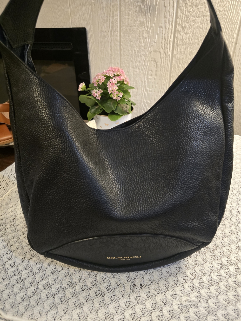 Bruno Magli Black Pebbled Leather Shoulder Bag